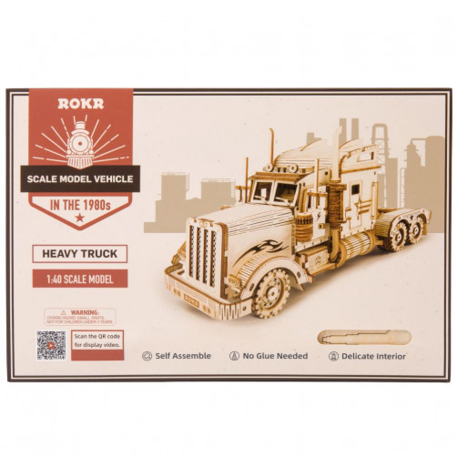 Robotime 3D Puzzle - Model težkega tovornjaka, scale model 1:40, Lesena 3D sestavljanka 3D-MC502