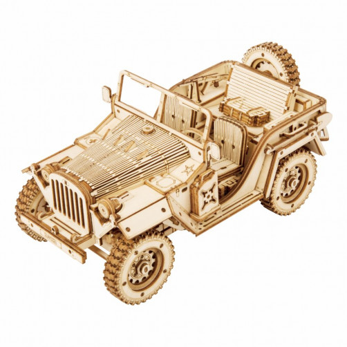 Robotime 3D Puzzle - Vojaško odprto vozilo jeep, scale model 1:18, Lesena 3D sestavljanka 3D-MC701