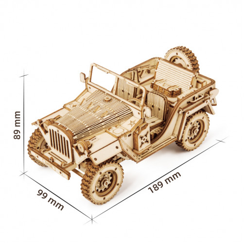 Robotime 3D Puzzle - Vojaško odprto vozilo jeep, scale model 1:18, Lesena 3D sestavljanka 3D-MC701