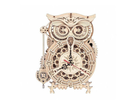 Robotime 3D Puzzle - Sestavljanka sova iz lesa kot ura z nihalom, lesena 3D sestavljanka - 3D-LK503