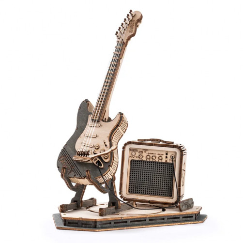 Robotime 3D Puzzle - Model Električna kitara, Lesena 3D sestavljanka 3D-TG605K