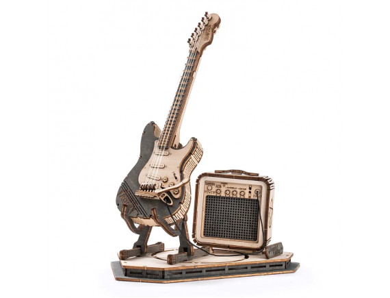 Robotime 3D Puzzle - Model Električna kitara, Lesena 3D sestavljanka 3D-TG605K