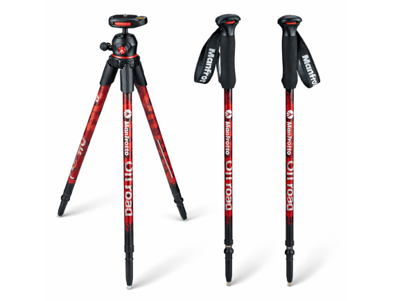 Manfrotto Off Road komplet: pohodne palice + foto stojalo 2v1 rdeča - OFFROADR-KOMPLET