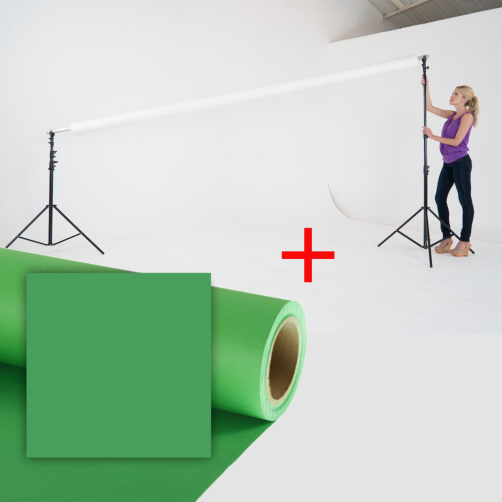 Manfrotto stojalo za fotografsko ozadje LB1142 + papirnato studijsko ozadje 3,55 x 30 m Greenscreen - LB1142-CO433