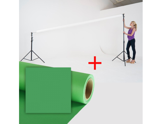 Manfrotto stojalo za fotografsko ozadje LB1142 + papirnato studijsko ozadje 3,55 x 30 m Greenscreen - LB1142-CO433