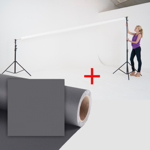 Manfrotto  stojalo za fotografsko ozadje LB1142 + papirnato studijsko ozadje 3,55 x 30 m  Smoke sivo - LB1142-CO439