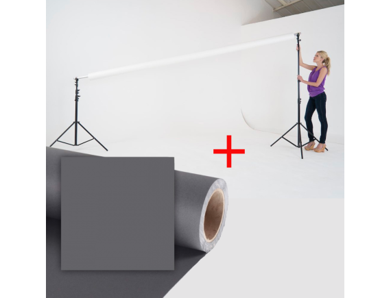 Manfrotto  stojalo za fotografsko ozadje LB1142 + papirnato studijsko ozadje 3,55 x 30 m  Smoke sivo - LB1142-CO439