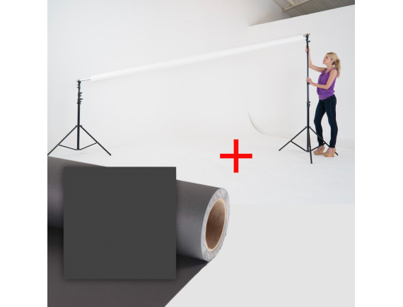 Manfrotto stojalo za fotografsko ozadje LB1142 + papirnato studijsko ozadje črno 3,55 x 15 m - LB1142-CO868